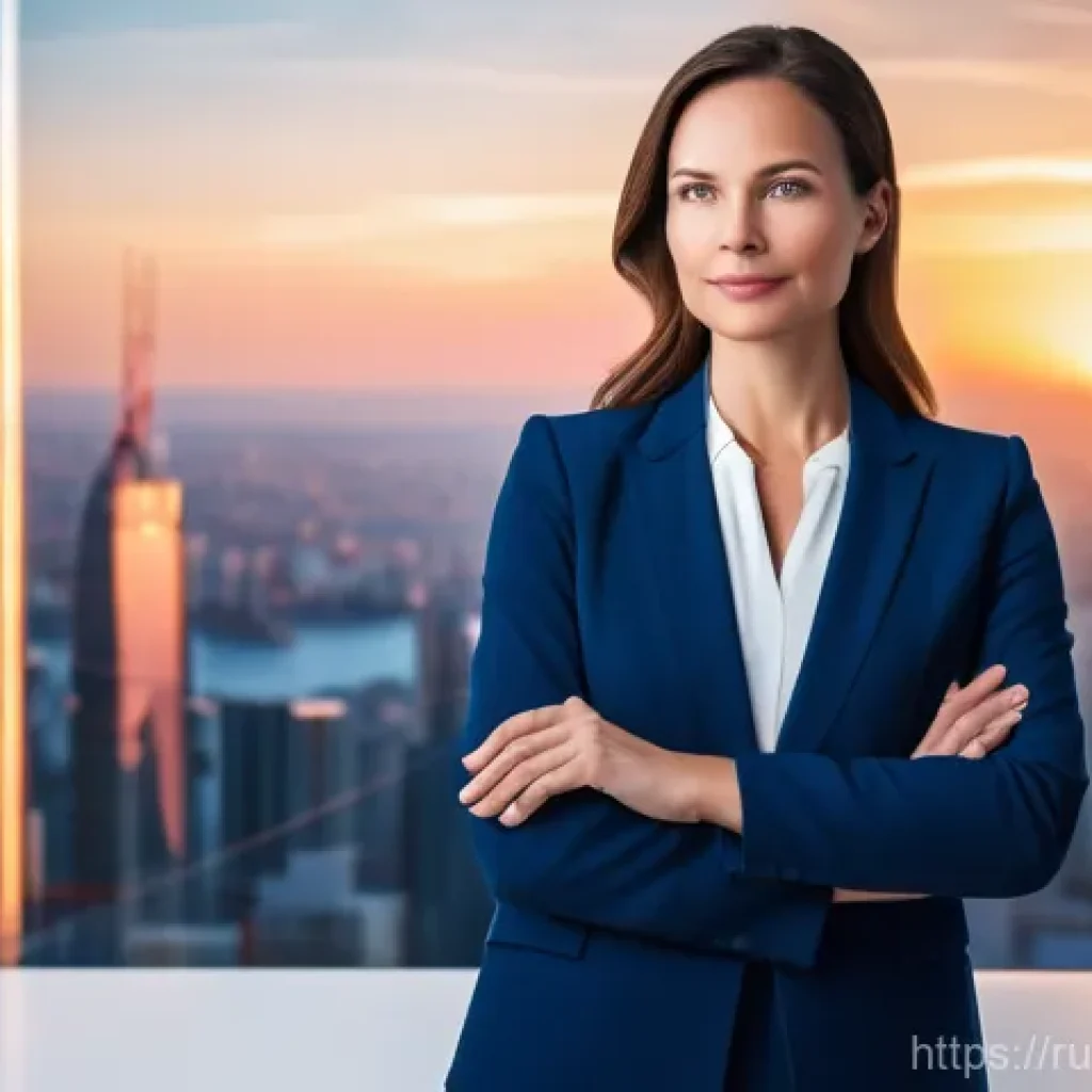 무역 실무 입문자를 위한 자료 - A determined and sophisticated female CEO, in her late 30s, stands confidently in a high-tech office...