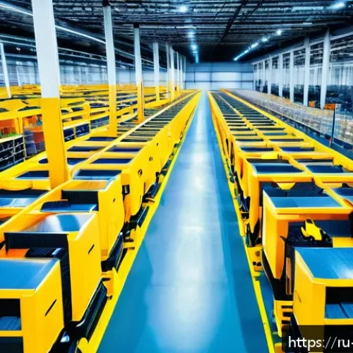 국제무역사의 미래 전망 - A modern international logistics warehouse featuring advanced robotic loaders and automated sorting ...