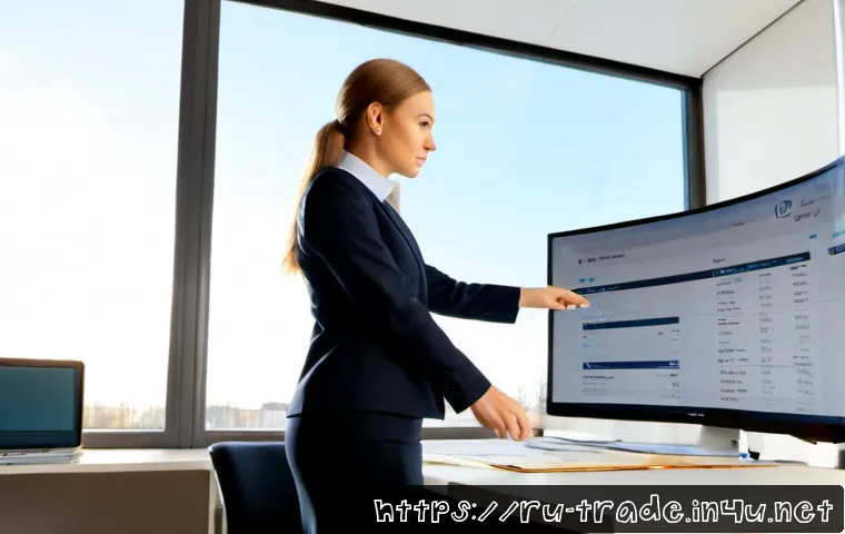 Home 17 국제무역사 자격증으로 할 수 있는 일 - Photorealistic international trade specialist in a modern Moscow office, professionally dressed woma...