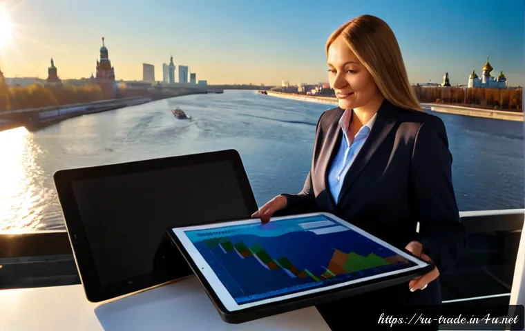 Home 17 무역업계 성공 사례 분석 - Photorealistic Russian import-export success case analysis, confident middle-aged businesswoman and ...